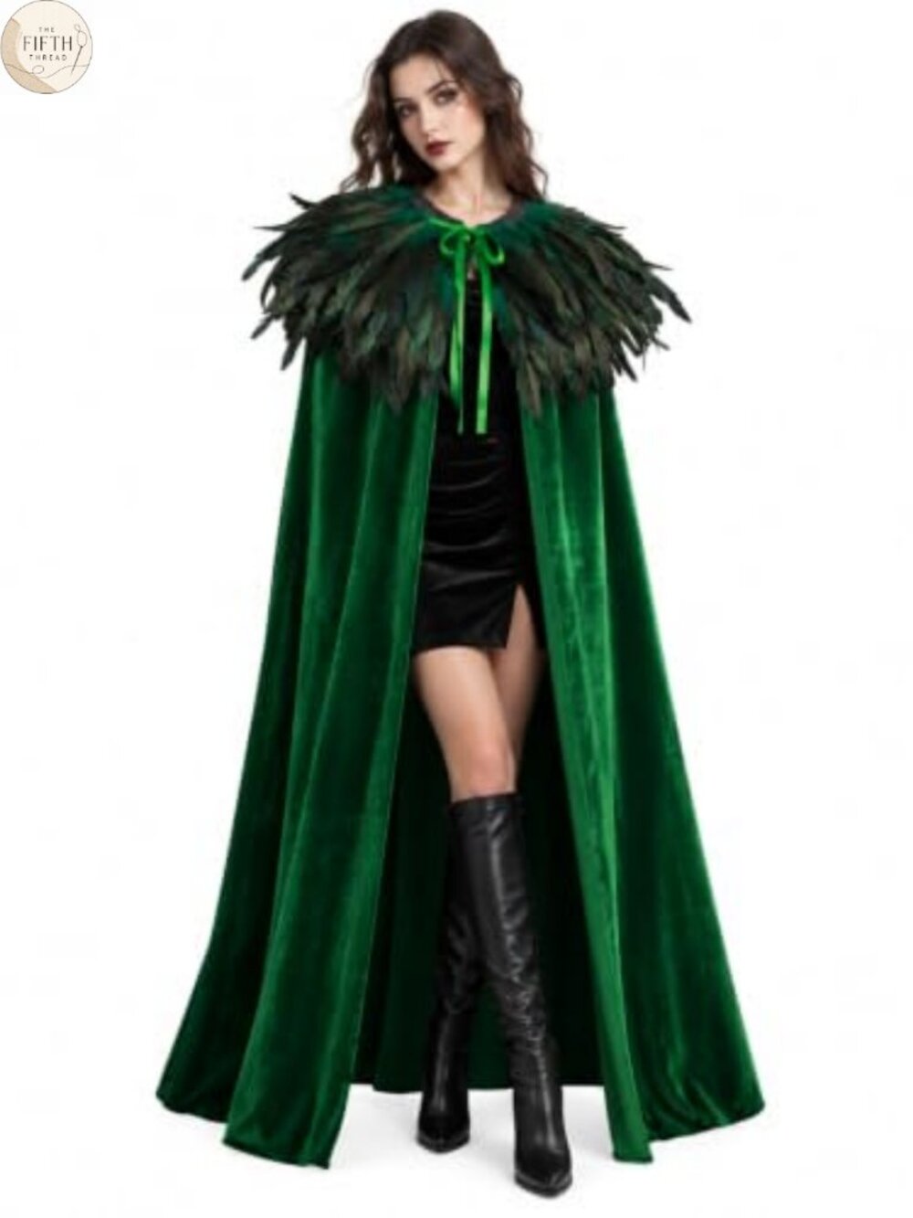 Velvet Cape with Feather Shawl Unisex Halloween Cosplay Cloak Costume